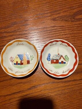 Hand-Painted Cottage Ceramic Trinket Dishes - Pair
